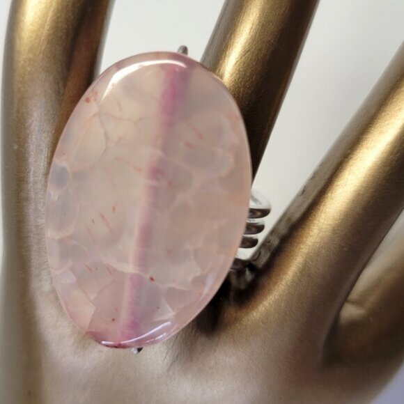 Pink Gemstone Ring with Veins Adjustable Band - Unique, One Of A Kind - Picture 11 of 11